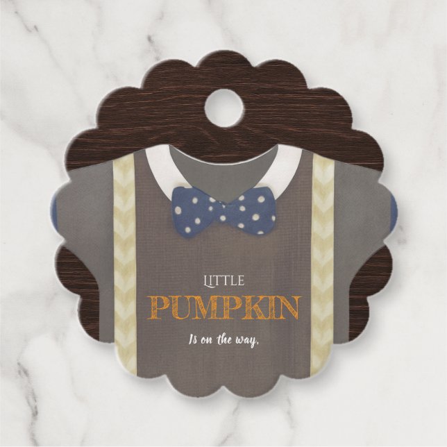 Baby Dusche Herbst blauer Bodysuit Geschenkanhänger (Vorderseite)