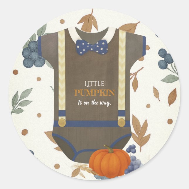 Baby Dusche Herbst blauer Bodysuit Runder Aufkleber (Vorderseite)