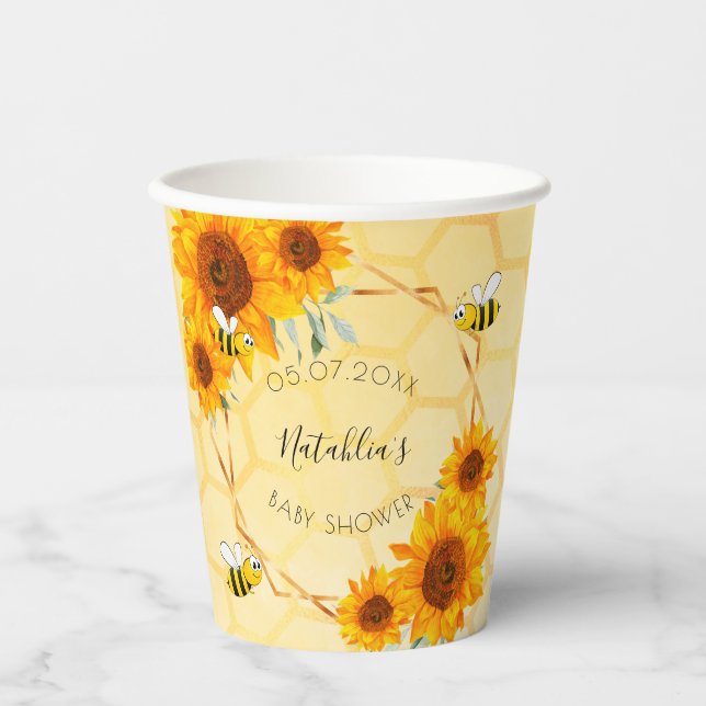 Baby Dusche Hummeln Sonnenblumen Garten Pappbecher (Vorderseite)