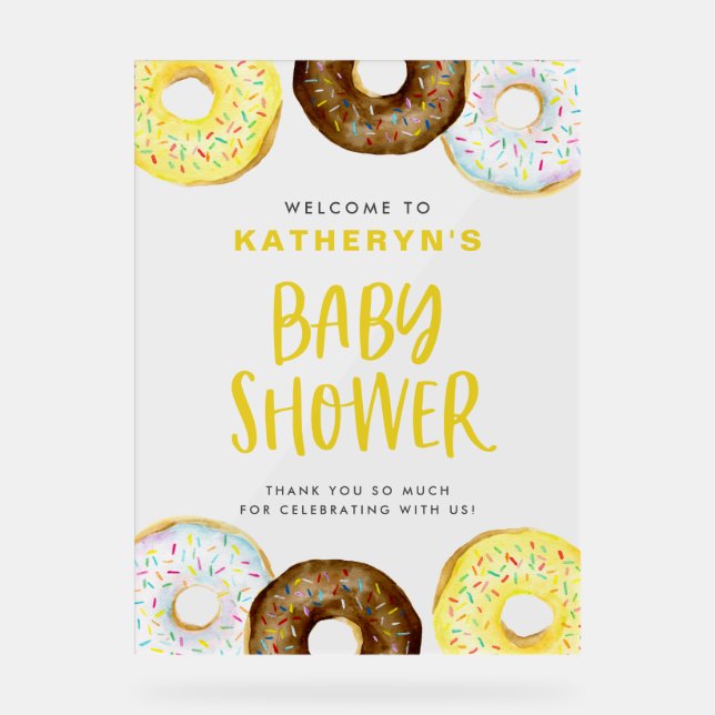 Baby Dusche in Gelb und Schokolade Acrylschild (Vorderseite)