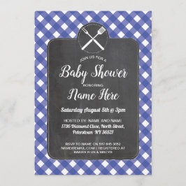 Baby-Dusche laden blaue Gingham-Kreide GRILLEN Art Einladung