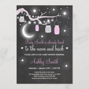 Baby Dusche Liebe Sie zum Mond Duschmädchen pink Einladung