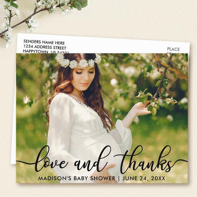 Baby Dusche Liebe und Dank Foto Postkarte (Customize to change your personalized text size or text style.)