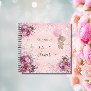 Baby Dusche Mädchen rosa Teddy Bär Blumengärtner Notizbuch