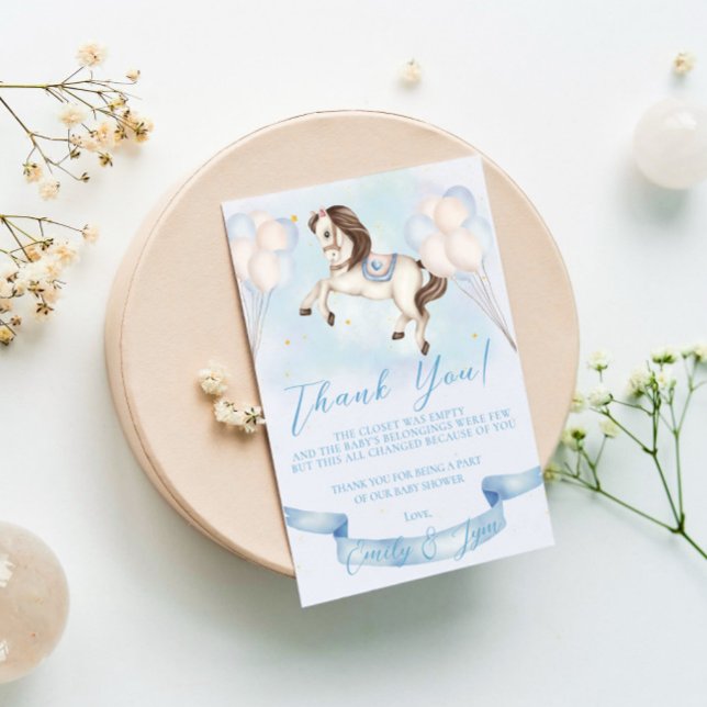 Baby Dusche Mairytale Pony Stars Blue Balloons Begleitkarte (Von Creator hochgeladen)