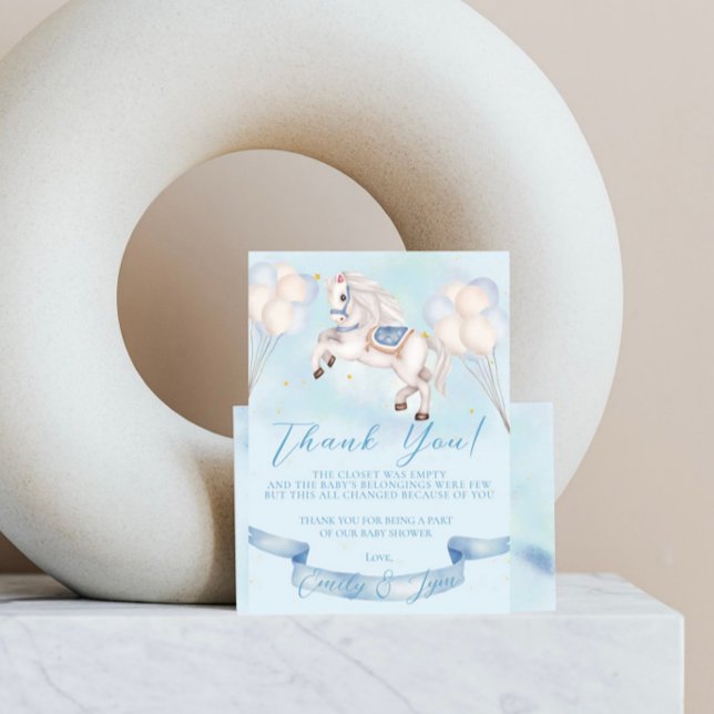 Baby Dusche Mairytale Pony Stars Blue Balloons Dankeskarte (Von Creator hochgeladen)