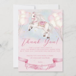 Baby Dusche Mairytale Pony Stars Pink Balloons Dankeskarte
