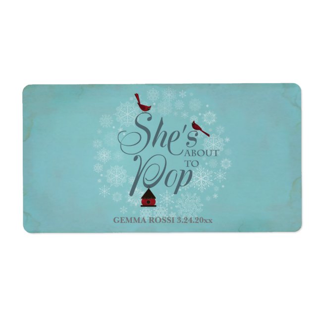 Baby Dusche Mini Champagne Label Winter Blue (Vorne)