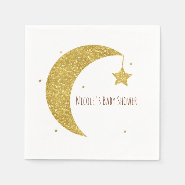 Baby-Dusche mit Gold & White Moon & Stars Serviette (Vorderseite)