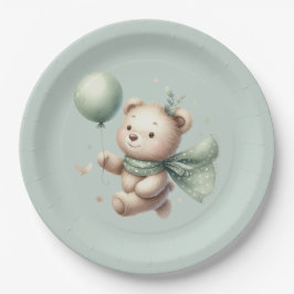 Baby-Dusche mit grünem Bear Pappteller