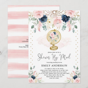 Baby-Dusche mit Mail Pink Blush Navy Bloral Einladung