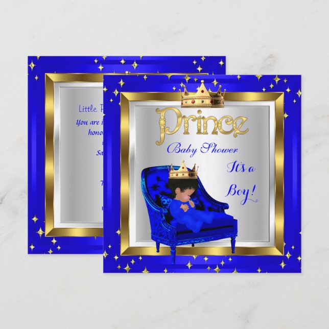 Baby Dusche Niedlich Boy Prince Royal Blue Chair A Einladung (Vorne/Hinten)