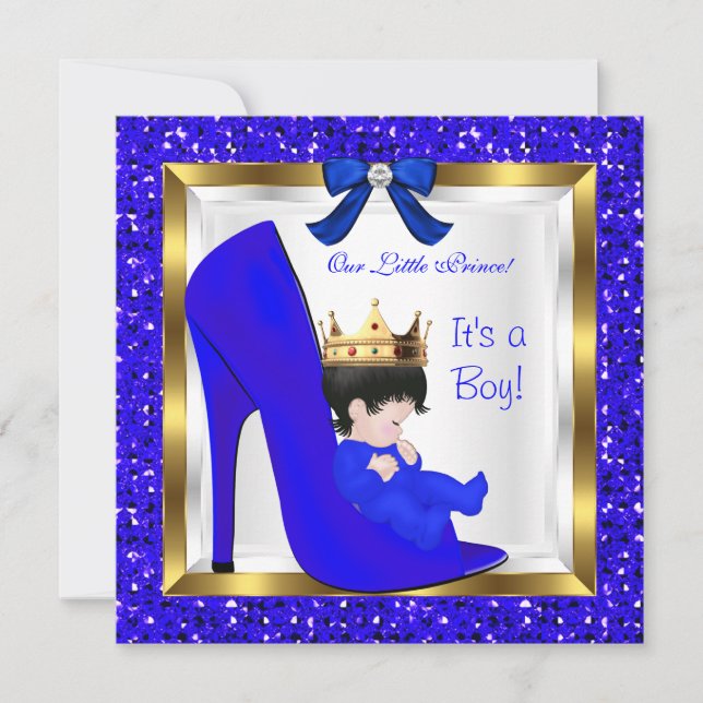 Baby Dusche Niedlich Boy Prince Royal Blue Crown Einladung (Vorderseite)