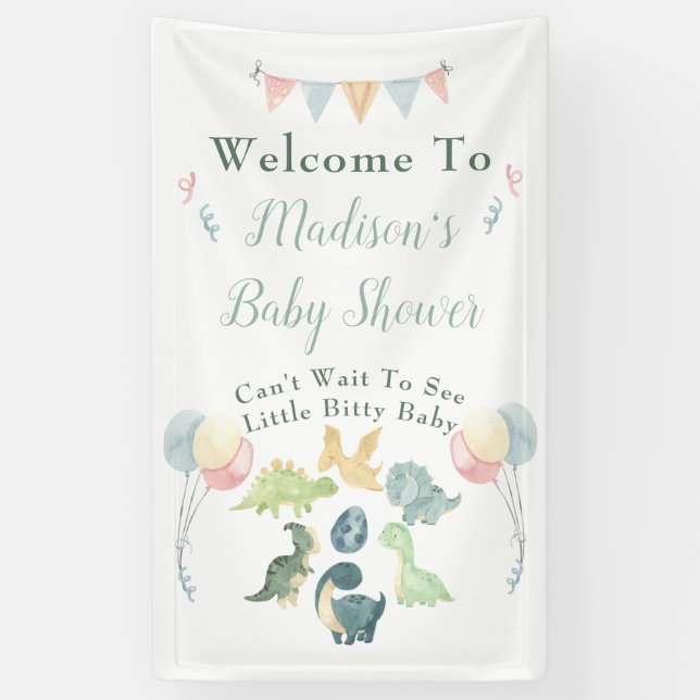 Baby Dusche Niedlich Dinosaur Mama Name Blau Banner (Vertikal)