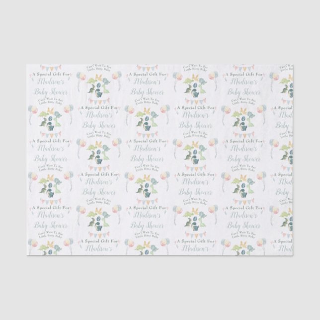 Baby Dusche Niedlich Dinosaur Mama Name Blau Seidenpapier (Vorderseite)