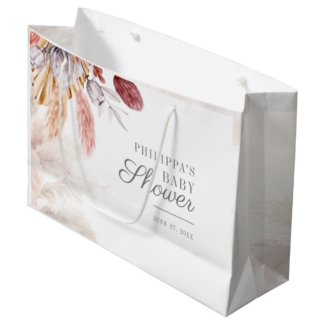Baby Dusche Pampas Grass Tan Terracotta Große Geschenktüte (Vorderseite Schrägansicht)