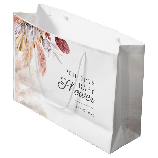 Baby Dusche Pampas Grass Terracotta Große Geschenktüte (Vorderseite Schrägansicht)