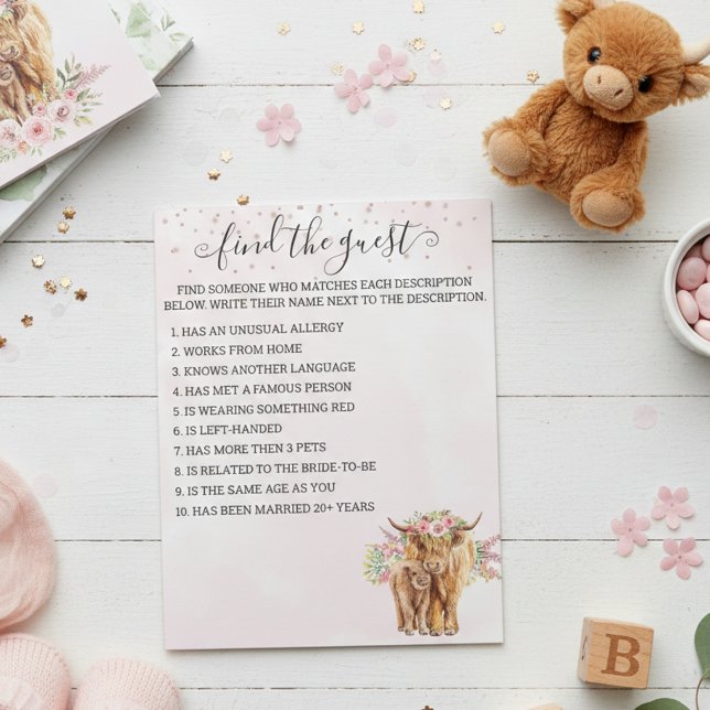 Baby Dusche Pink Highland Kuh Game Finden Gast Notizblock (Von Creator hochgeladen)