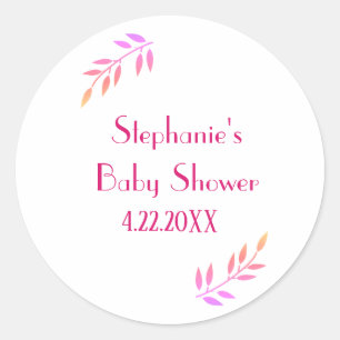 Baby Dusche Pink Leaf Muster Girls Niedlich Runder Aufkleber