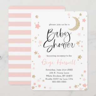Baby Dusche Pink und Gold Glitzer Twinkle Star Einladung