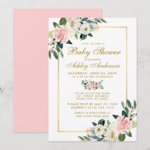 Baby Dusche Pink White Gold Floral Einladung P