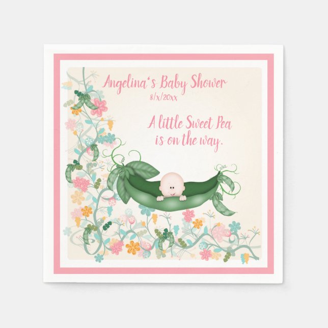 Baby Dusche Platterbsen Pead Pods Rosa Grün Serviette (Vorderseite)