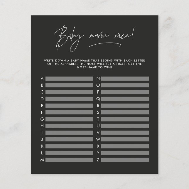 Baby Dusche raten Sie, den Namen modern schwarz zu (Vorderseite)