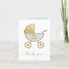 Baby Dusche Retro Carriage Mint Gold Dankeskarte