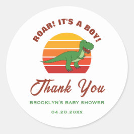 Baby Dusche Retro Sonnenuntergang Dinosaurier Roar Runder Aufkleber