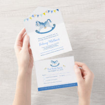 Baby Dusche Rock-Hobby Pferd blaue Aquarell