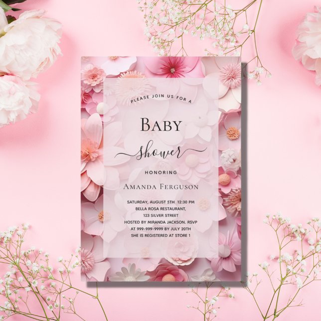 Baby Dusche Rosa Blume Mädchen Einladung (Von Creator hochgeladen)
