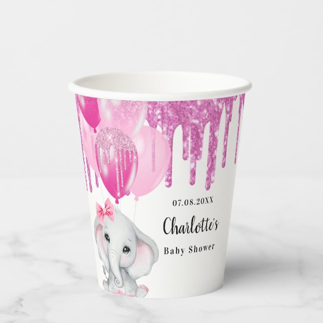 Baby Dusche rosa Elefantenballons Pappbecher (Vorderseite)