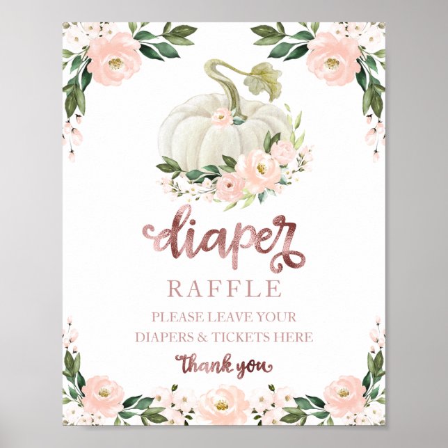 Baby Dusche Rosa Gold Windeln Raffle Spielzeichen Poster (Vorne)