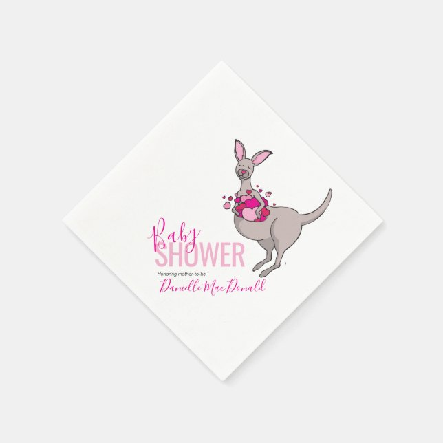 Baby Dusche rosa Herz Känguru Papierservietten (Ecke)