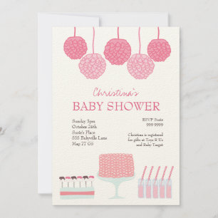Baby Dusche Rosa Party Ruffle Cake Pom Poms laden Einladung