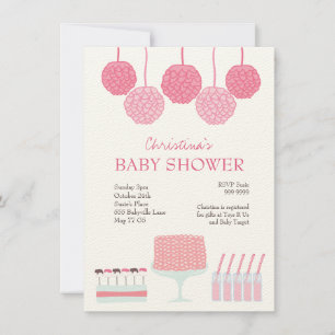 Baby Dusche Rosa Party Ruffle Cake Pom Poms laden Einladung