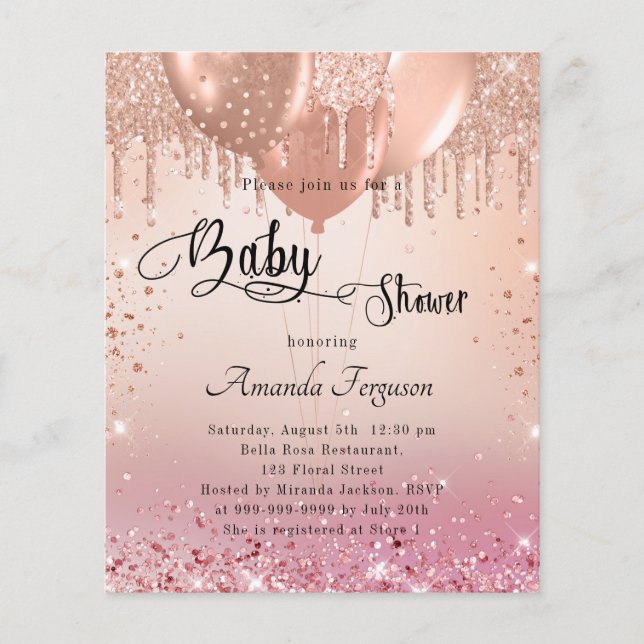 Baby Dusche Rosa Rosa Gold Einladung Flyer (Vorne)