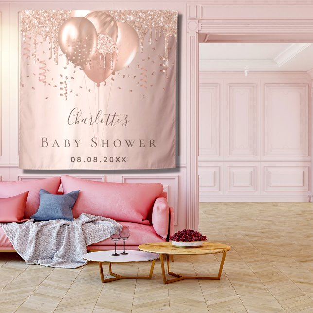 Baby Dusche Rose Gold Glitzer Ballons Wandteppich (Von Creator hochgeladen)