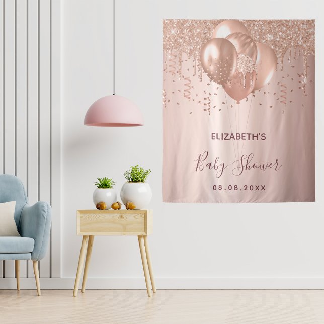 Baby Dusche Rose Gold Glitzer Ballons Wandteppich (Von Creator hochgeladen)