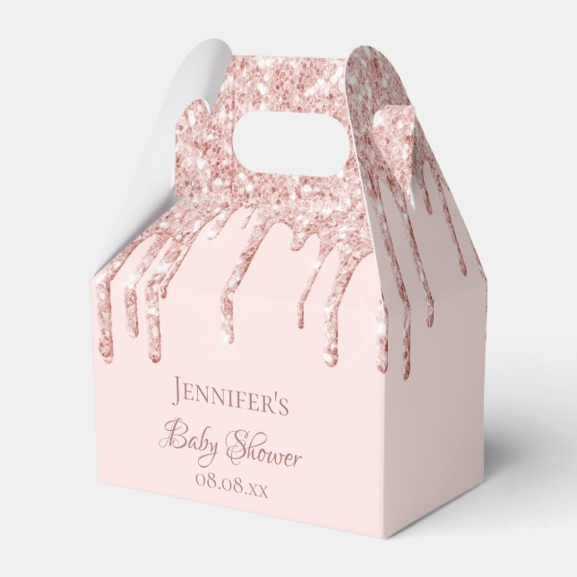 Baby Dusche Rose Gold Glitzer Tropfen Name Geschenkschachtel (Vorderseite)