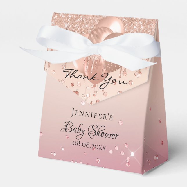 Baby Dusche Rose Gold Rosa Ballon Danke Geschenkschachtel (Vorderseite)