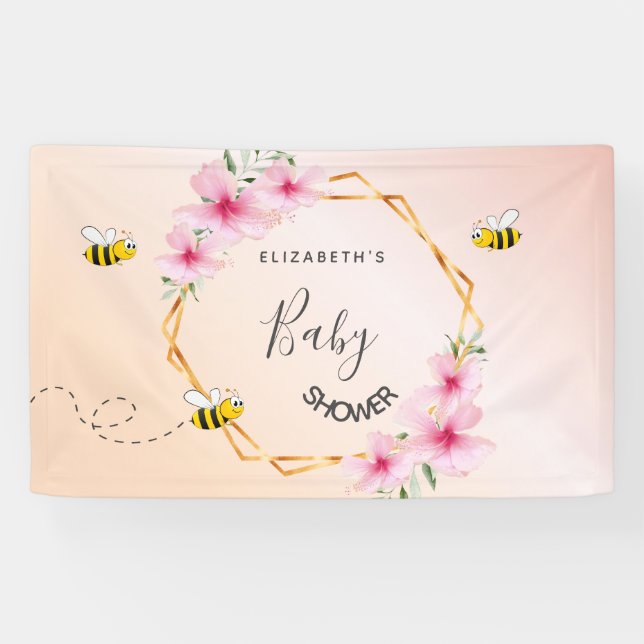 Baby Dusche Rose Gold rot Rosa Blütenmutter zu sei Banner (Horizontal)