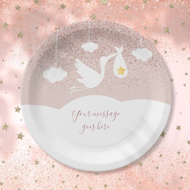 Baby Dusche Rose Gold Star Glitzer Storch Pappteller (Baby Shower Rose Gold Star Glitter Stork Paper Plates)
