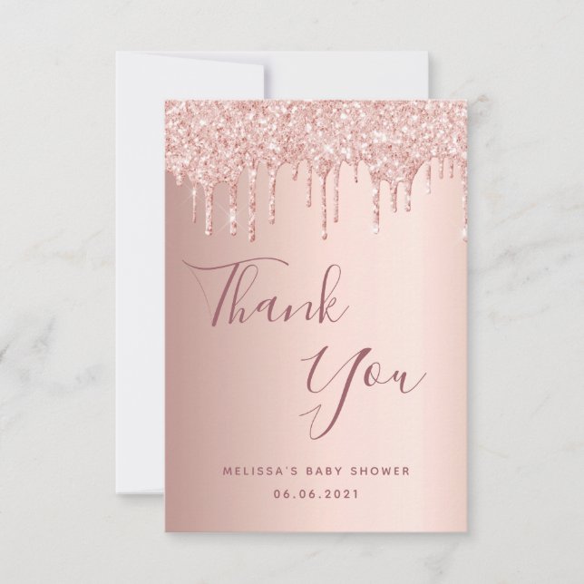 Baby Dusche Rose Gold Tropfen Mädchen Dankeskarte (Vorderseite)