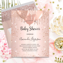 Baby Dusche Rose Goldballons Einladung