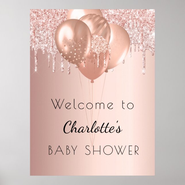 Baby Dusche Rose Goldballons willkommen Poster (Vorne)