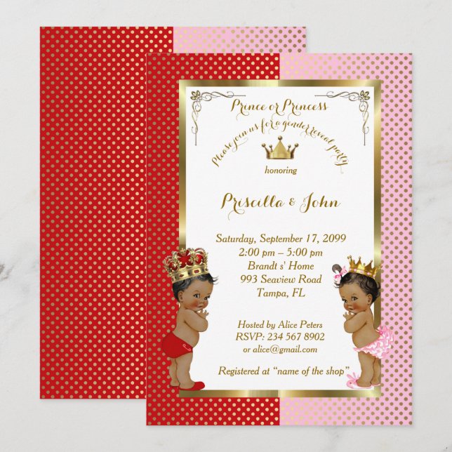 Baby-Dusche, rot, rosa, gold Einladung (Vorne/Hinten)
