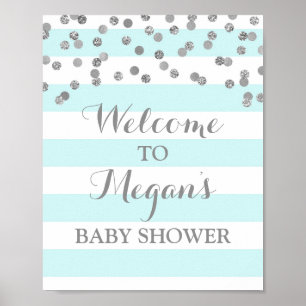 Baby Dusche Schild Blue Stripes Silver Confetti