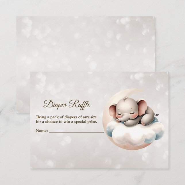 Baby Dusche Schlafen Baby Elephant Diaper Raffle Begleitkarte (Vorne/Hinten)