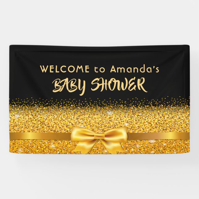 Baby Dusche Schwarze Gold Monogramm Begrüßung Banner (Horizontal)